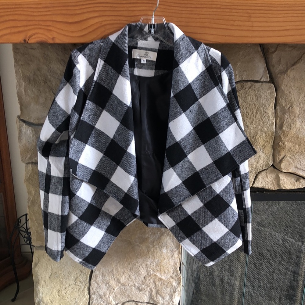 Plaid coat with oversized lapels, S